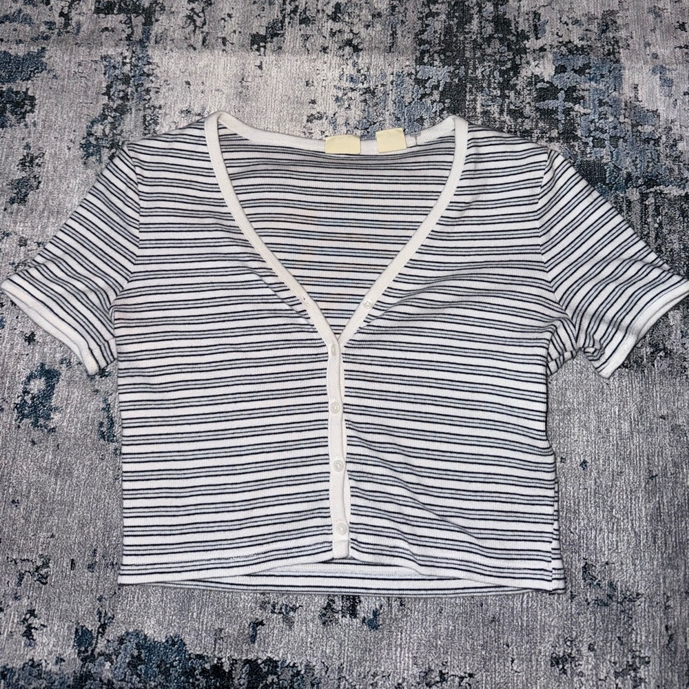 Levi's Navy Blue and White Striped Crop T-Shirt